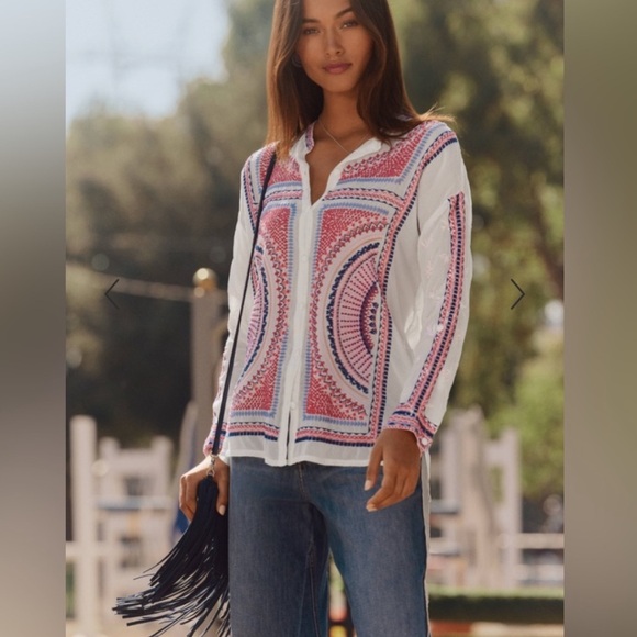 Johnny Was The Audrey Mandarin Collar Embroidered Shirt